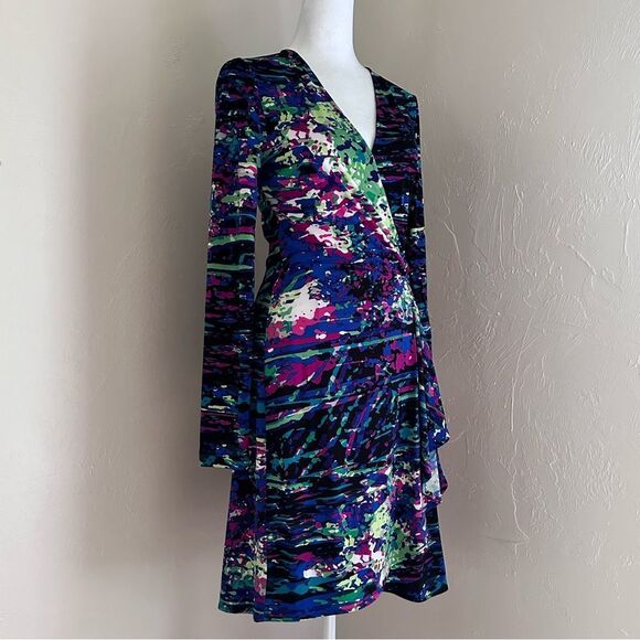 BCBGMaxAzria Adele Paint Splatter Multicolor Wrap Dress Size S - Picture 3 of 15